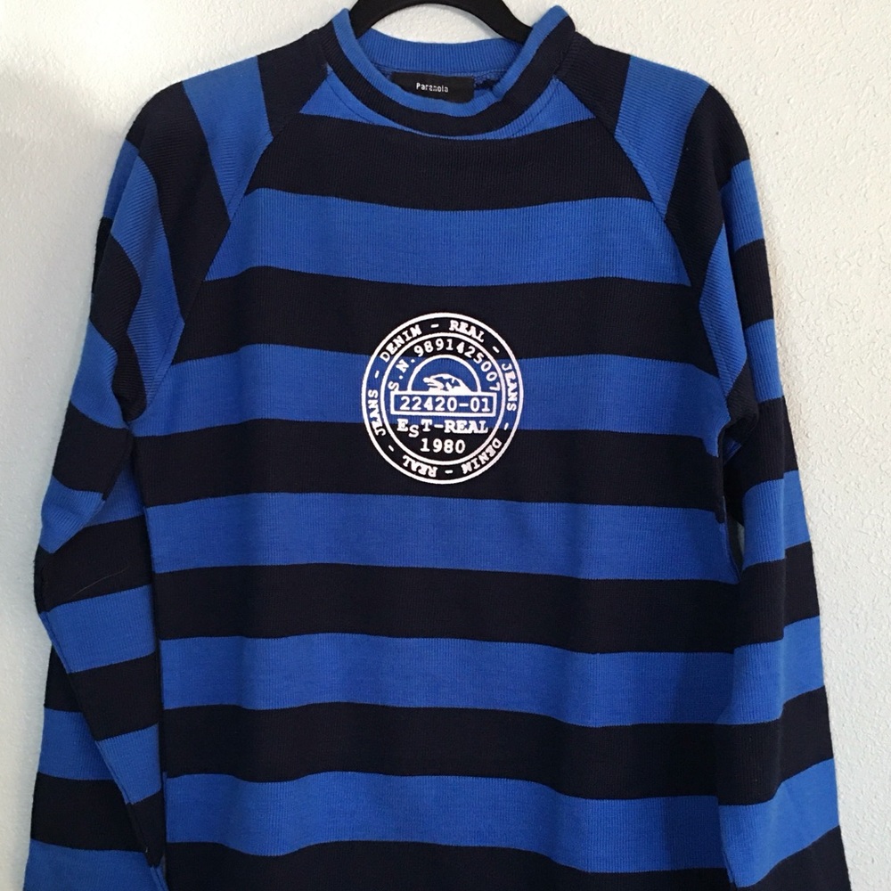 Paranoia Blue Striped XL Pullover Sweater